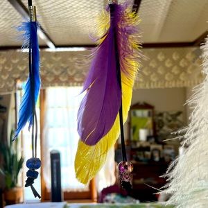 💜💛Hair or hat clip. Handmade. Beautiful Purple and Yellow Feathers.